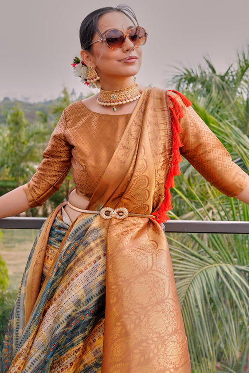 Load image into Gallery viewer, Quintessential Brown Digital Printed Organza Silk Saree With Lassitude Blouse Piece
