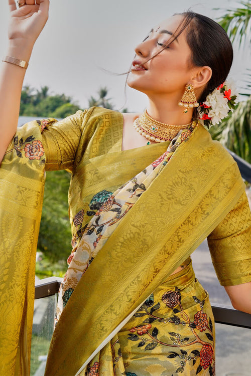 Load image into Gallery viewer, Effervescent Mehndi Digital Printed Organza Silk Saree With Cynosure Blouse Piece
