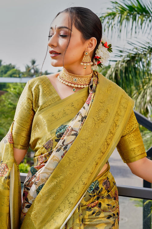 Load image into Gallery viewer, Effervescent Mehndi Digital Printed Organza Silk Saree With Cynosure Blouse Piece
