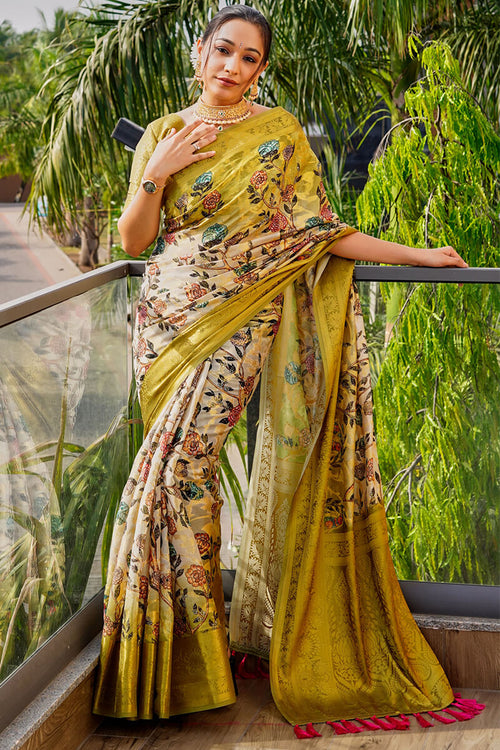 Load image into Gallery viewer, Effervescent Mehndi Digital Printed Organza Silk Saree With Cynosure Blouse Piece
