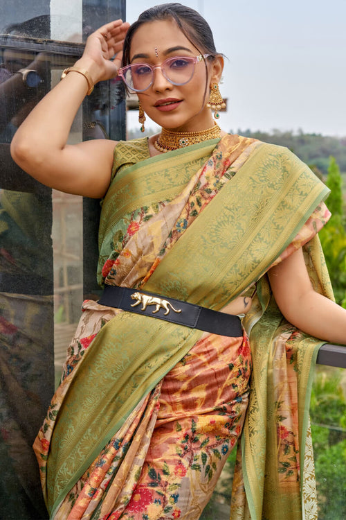 Load image into Gallery viewer, Evanescent Peach Digital Printed Organza Silk Saree With Nemesis Blouse Piece
