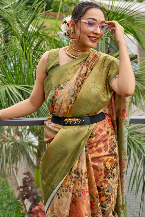 Load image into Gallery viewer, Evanescent Peach Digital Printed Organza Silk Saree With Nemesis Blouse Piece
