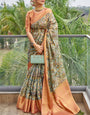 Redolent Pista Digital Printed Organza Silk Saree With Woebegone Blouse Piece