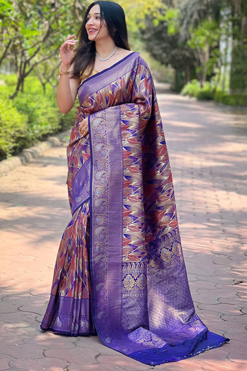 Load image into Gallery viewer, Lovely Blue Kanjivaram Silk Saree With Attractive Blouse Piece
