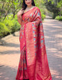 Flaunt Dark Pink Kanjivaram Silk Saree With Sizzling  Blouse Piece