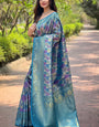 Gorgeous Firozi Kanjivaram Silk Saree With Stylish Blouse Piece