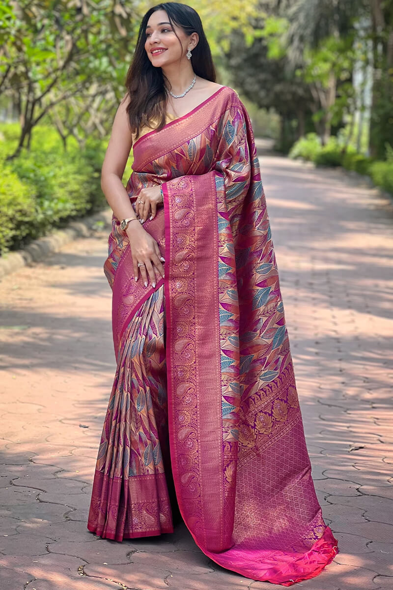 Jazzy Purple Kanjivaram Silk Saree With Breathtaking Blouse Piece