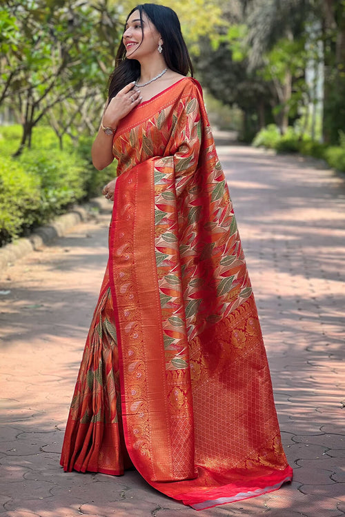 Load image into Gallery viewer, Opulent Red Kanjivaram Silk Saree With Mesmeric Blouse Piece
