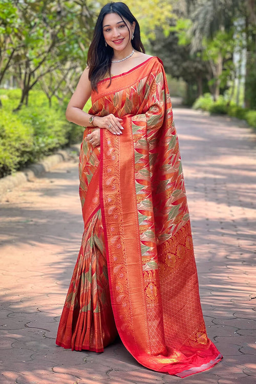 Load image into Gallery viewer, Opulent Red Kanjivaram Silk Saree With Mesmeric Blouse Piece
