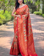 Opulent Red Kanjivaram Silk Saree With Mesmeric Blouse Piece