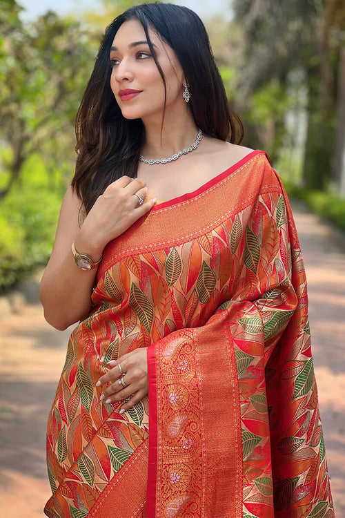 Load image into Gallery viewer, Opulent Red Kanjivaram Silk Saree With Mesmeric Blouse Piece
