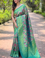 Twirling Sea Green Kanjivaram Silk Saree With Super Classy Blouse Piece