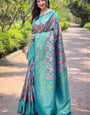 Admirable Turquoise Kanjivaram Silk Saree With Dissemble Blouse Piece