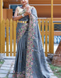 Propinquity Grey Embroidery Work Soft Silk Saree With Gossamer Blouse Piece