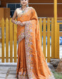 Traditional Orange Embroidery Work Soft Silk Saree With Inspiring Blouse Piece