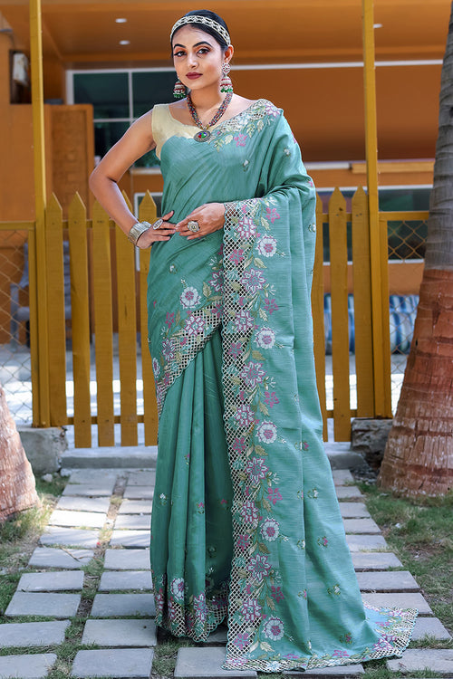 Load image into Gallery viewer, Designer Rama Embroidery Work Soft Silk Saree With Mesmerising Blouse Piece
