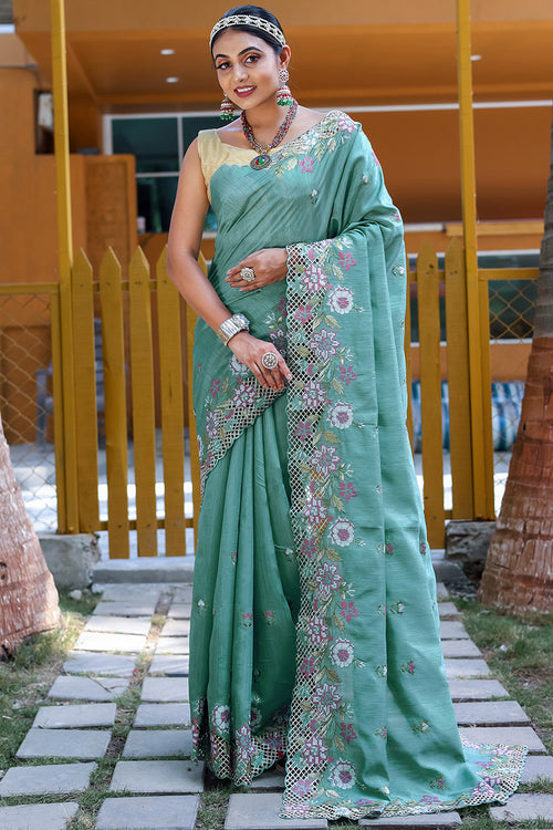 Load image into Gallery viewer, Designer Rama Embroidery Work Soft Silk Saree With Mesmerising Blouse Piece
