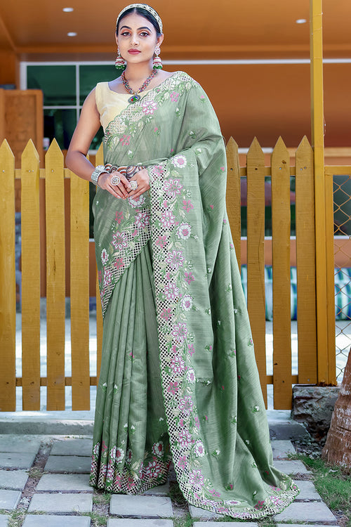 Load image into Gallery viewer, Sophisticated Teal Green Embroidery Work Soft Silk Saree With Classy Blouse Piece
