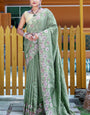 Sophisticated Teal Green Embroidery Work Soft Silk Saree With Classy Blouse Piece