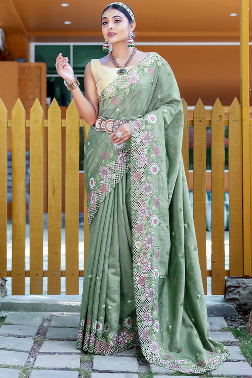 Load image into Gallery viewer, Sophisticated Teal Green Embroidery Work Soft Silk Saree With Classy Blouse Piece
