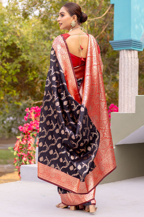 Load image into Gallery viewer, Desirable Black Soft Banarasi Silk Saree With Mesmeric Blouse Piece
