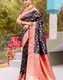 Desirable Black Soft Banarasi Silk Saree With Mesmeric Blouse Piece