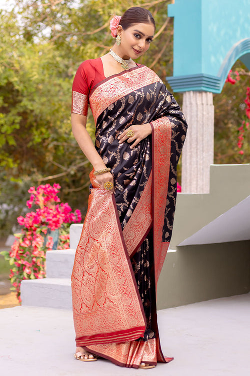 Load image into Gallery viewer, Desirable Black Soft Banarasi Silk Saree With Mesmeric Blouse Piece
