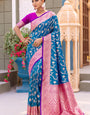 Adorable Blue Soft Banarasi Silk Saree With Girlish Blouse Piece