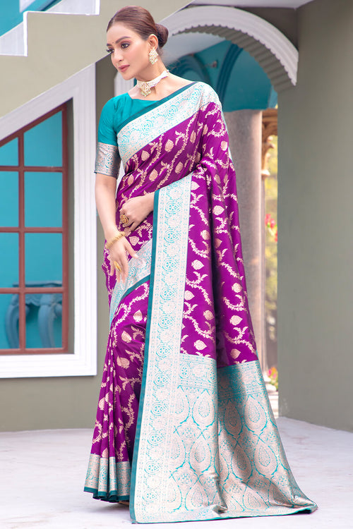 Load image into Gallery viewer, Precious Purple Soft Banarasi Silk Saree With Elegant Blouse Piece
