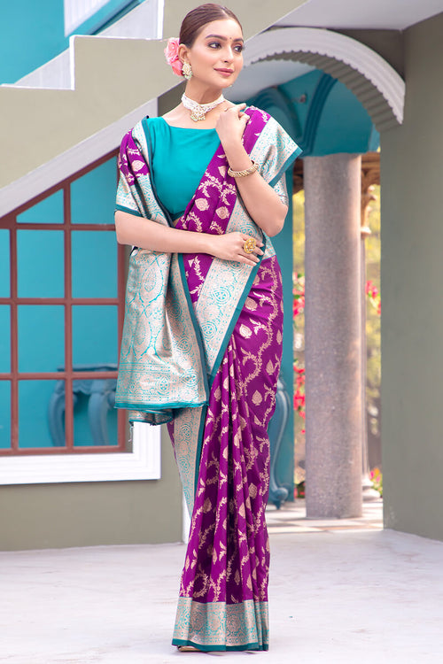 Load image into Gallery viewer, Precious Purple Soft Banarasi Silk Saree With Elegant Blouse Piece
