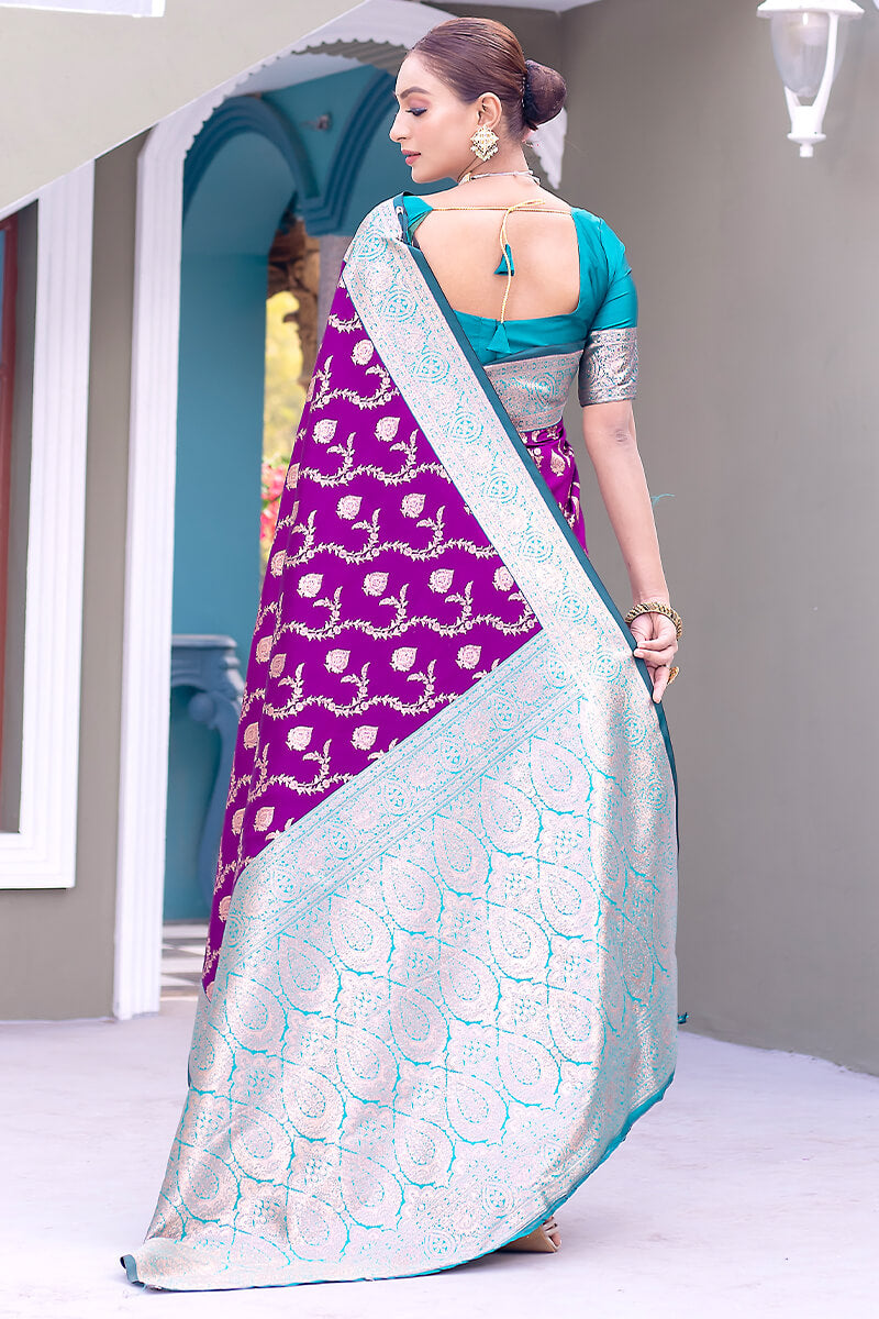 Precious Purple Soft Banarasi Silk Saree With Elegant Blouse Piece