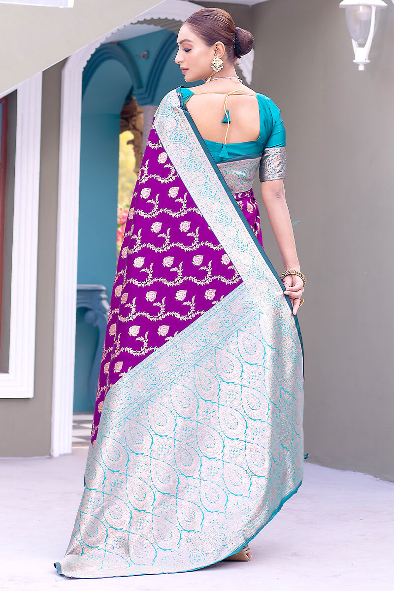 Precious Purple Soft Banarasi Silk Saree With Elegant Blouse Piece