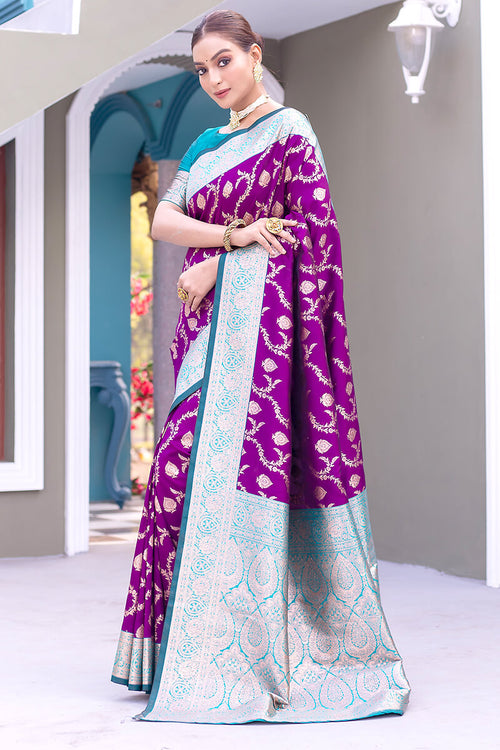 Load image into Gallery viewer, Precious Purple Soft Banarasi Silk Saree With Elegant Blouse Piece
