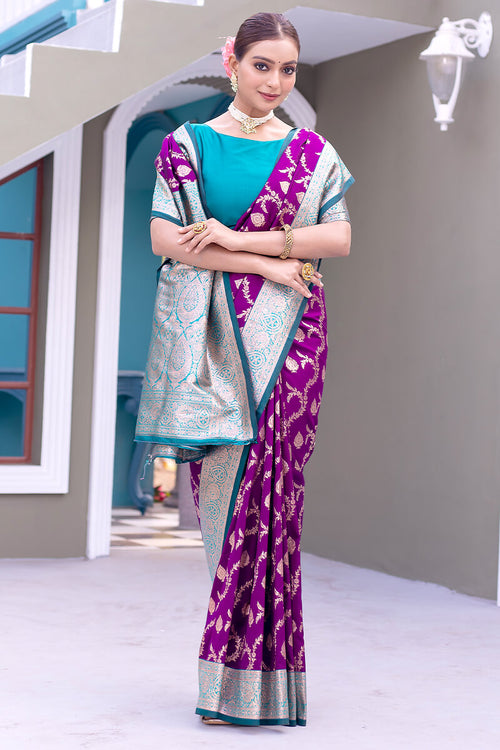 Load image into Gallery viewer, Precious Purple Soft Banarasi Silk Saree With Elegant Blouse Piece
