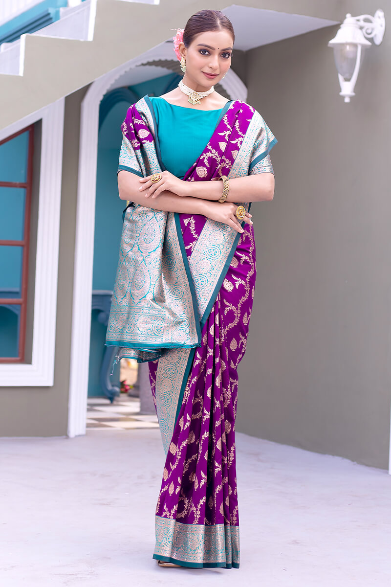 Precious Purple Soft Banarasi Silk Saree With Elegant Blouse Piece