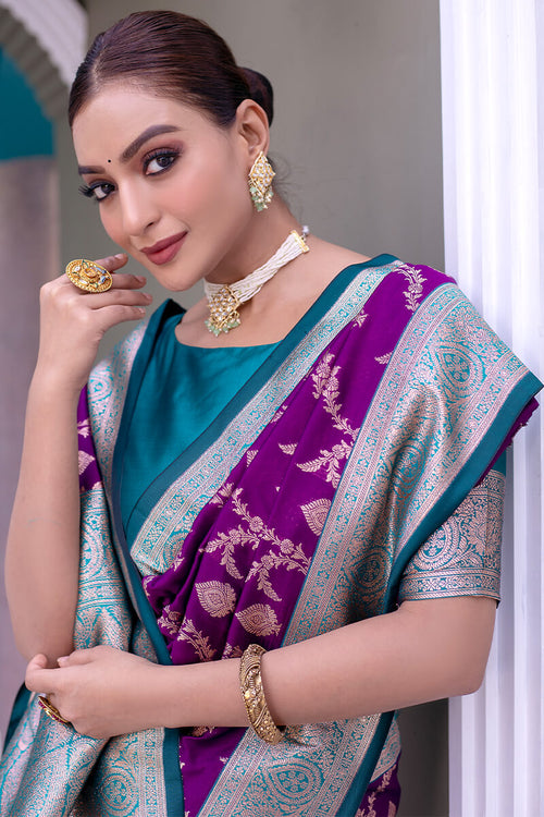 Load image into Gallery viewer, Precious Purple Soft Banarasi Silk Saree With Elegant Blouse Piece
