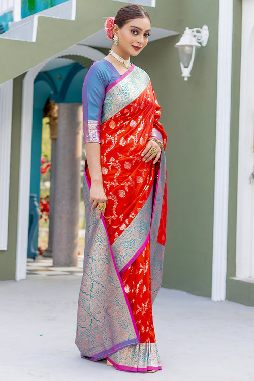 Load image into Gallery viewer, Invaluable Red Soft Banarasi Silk Saree With Demanding Blouse Piece
