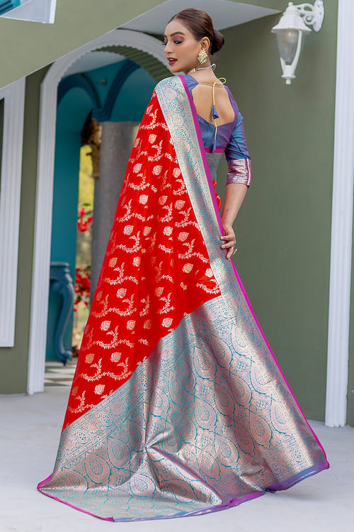 Load image into Gallery viewer, Invaluable Red Soft Banarasi Silk Saree With Demanding Blouse Piece
