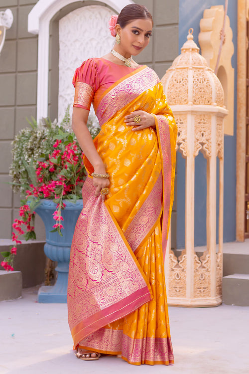 Load image into Gallery viewer, Radiant Yellow Soft Banarasi Silk Saree With Delightful Blouse Piece
