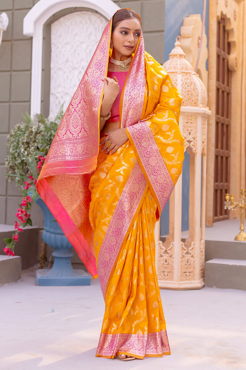 Load image into Gallery viewer, Radiant Yellow Soft Banarasi Silk Saree With Delightful Blouse Piece
