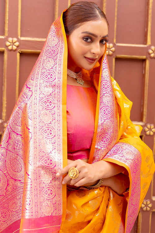 Load image into Gallery viewer, Radiant Yellow Soft Banarasi Silk Saree With Delightful Blouse Piece
