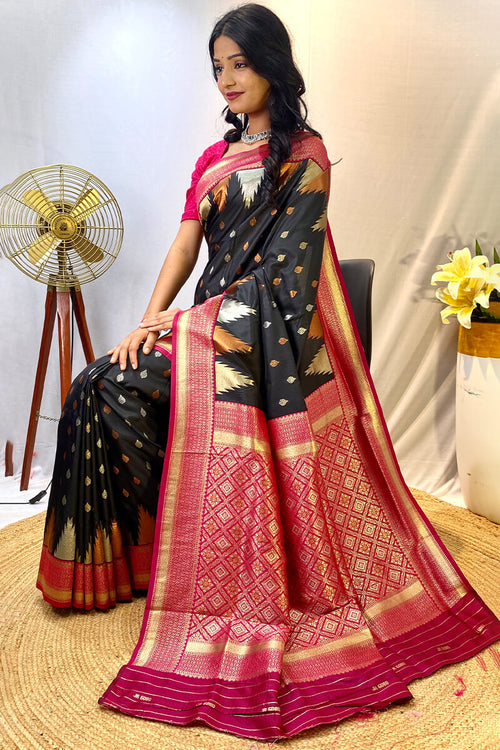 Load image into Gallery viewer, Precious Black Soft Banarasi Silk Saree With Elegant Blouse Piece
