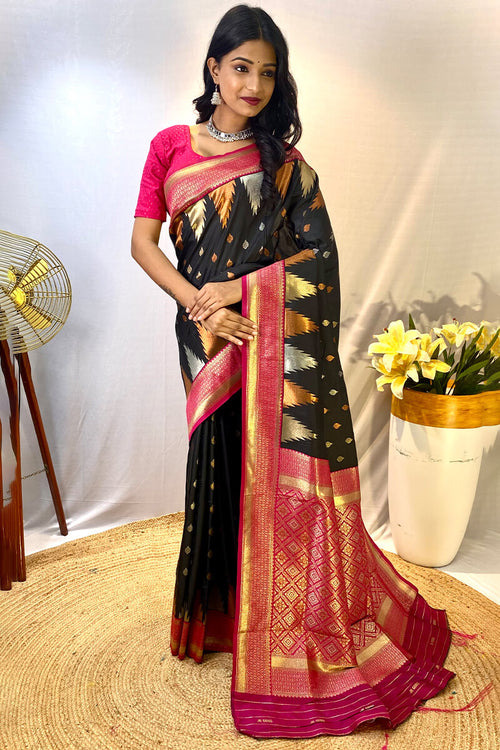 Load image into Gallery viewer, Precious Black Soft Banarasi Silk Saree With Elegant Blouse Piece
