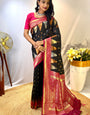 Precious Black Soft Banarasi Silk Saree With Elegant Blouse Piece