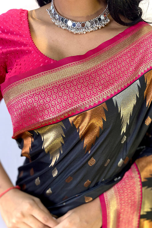 Load image into Gallery viewer, Precious Black Soft Banarasi Silk Saree With Elegant Blouse Piece
