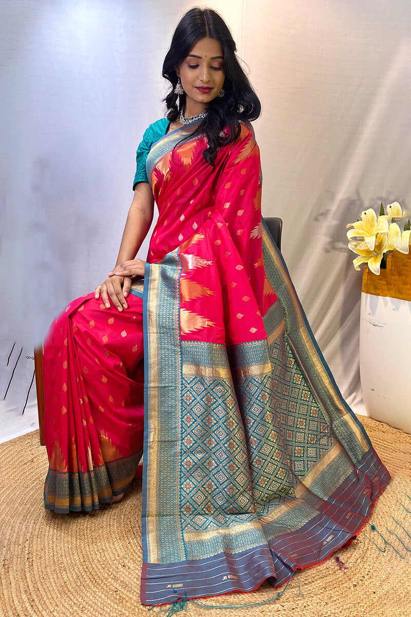 Precious Dark Pink Soft Banarasi Silk Saree With Elegant Blouse Piece