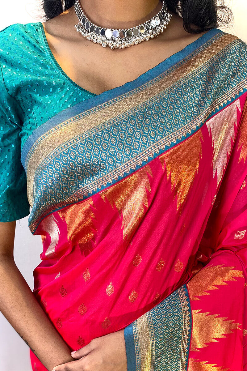 Precious Dark Pink Soft Banarasi Silk Saree With Elegant Blouse Piece