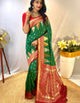 Precious Green Soft Banarasi Silk Saree With Elegant Blouse Piece