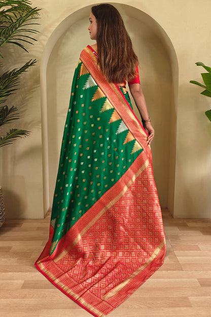 Precious Green Soft Banarasi Silk Saree With Elegant Blouse Piece