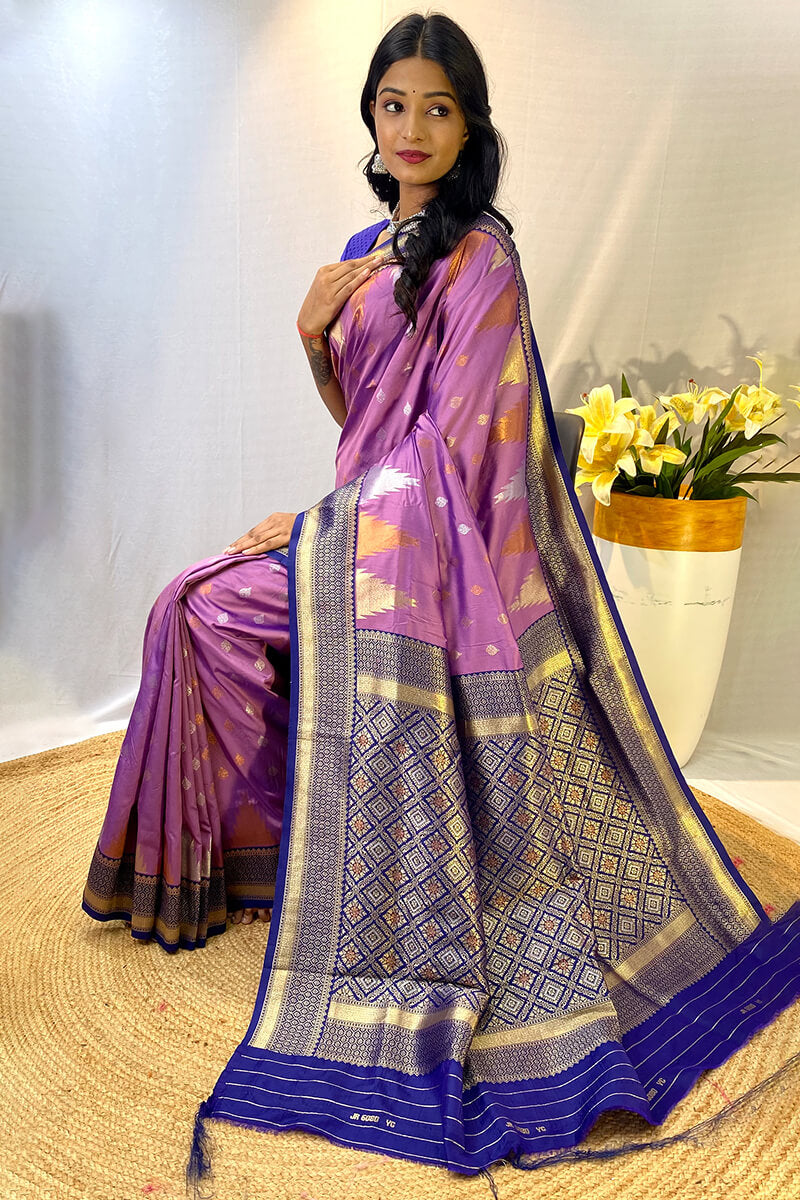 Precious Lavender Soft Banarasi Silk Saree With Elegant Blouse Piece